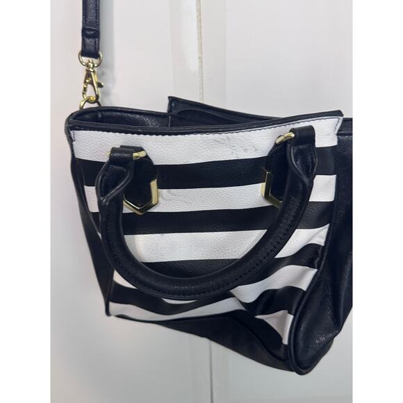 Small black with white stripes crossbody bag, Gothic, Dark Academia - Picture 2 of 5